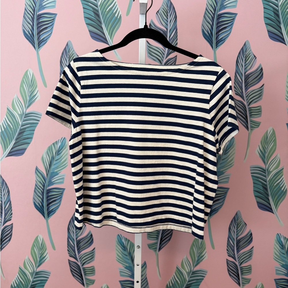Madewell Striped Cropped Tee | Navy & Cream | Size S